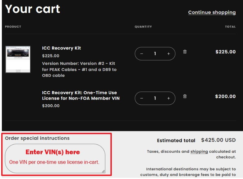 ICC Recovery Kit: One-Time Use License for Non-FOA Member VIN