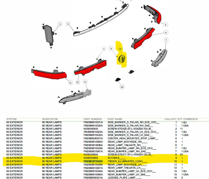 Fisker Illuminated Logo - FM2960970002D